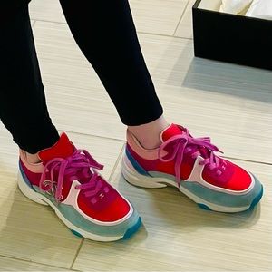 —SOLD OUT—Pristine Chanel Size 37 CC Logo Athletic Sneakers.